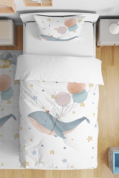 EVPANYA Uçan Balina Desenli Tek Kişilik Bebek Çocuk Nevresim Takımı