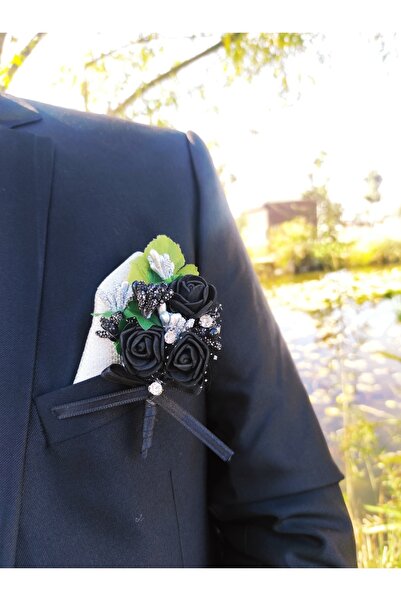 ecrin tuhafiye hobi Siyah Çiçekli Damat Yaka Çiçeği