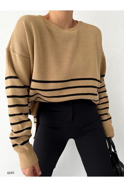 vuvutasarım Pulover de tricotaje cu design dublu în dungi de sezon nou 0242