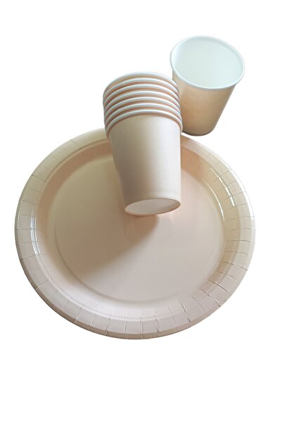 CAVAŞ sun hat Karton Tabak Bardak 8 Li Makaron Kahve Renk