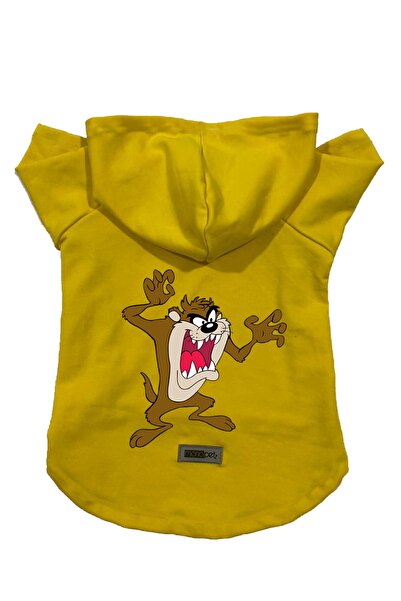 Monopetz سترة صوفية بغطاء للرأس باللون الأصفر وحش تسمانيا - مقاس L للكلاب والقطط