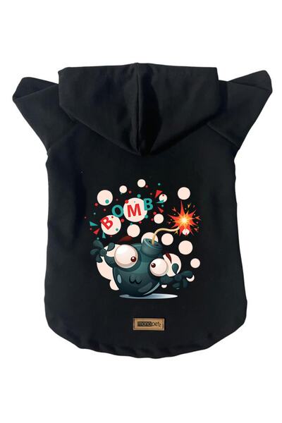 Monopetz سويت شيرت من الصوف بغطاء للرأس للكلاب والقطط - أسود بومب - مقاس XL