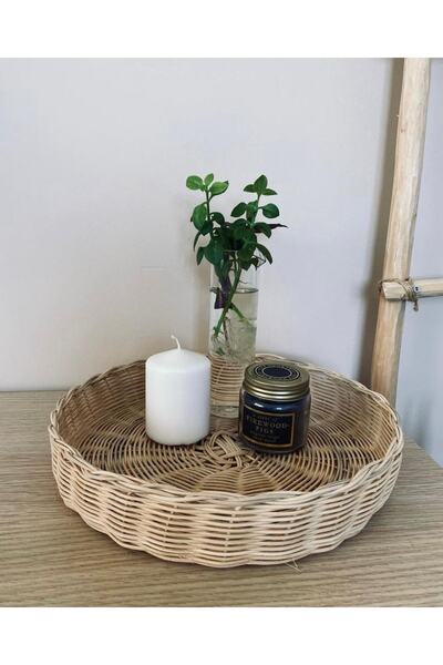 Veneris Design Rattan Bambu Hasır Sunumluk Tepsi Düzenleyici Sepet