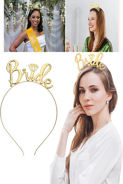 Parti dolabı 1 τεμάχιο χρυσό γυαλιστερό Bride To Be Crown, Bachelorette Metal Bridesmaid Crown