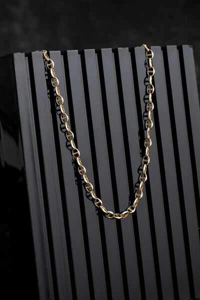 Cenova Jewelry 14 Ayar Altın 60 Cm Oval Halka Zincir Tasarım Erkek Kolyesi