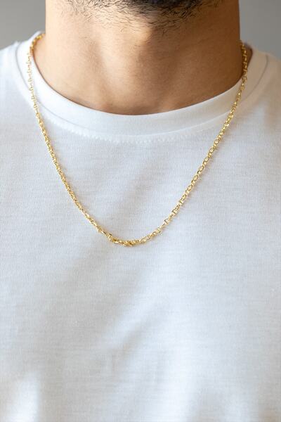 Cenova Jewelry 14 Ayar Altın 60 Cm Oval Halka Zincir Tasarım Erkek Kolyesi