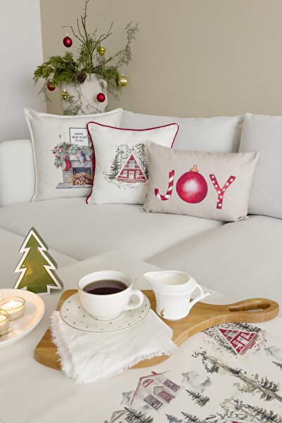 RİTMOHOME Winter New Year New Year 3-Piece Set with Piping Throw Pillow Cover