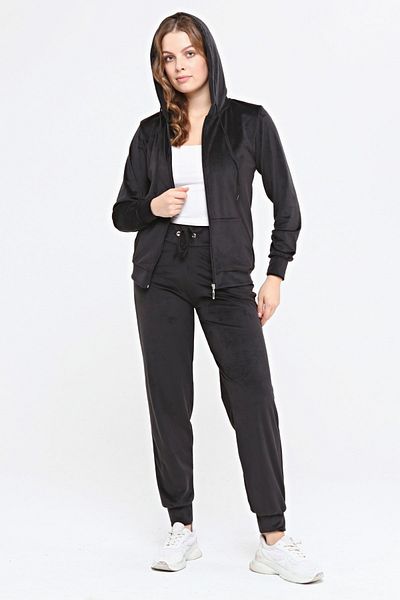 İkmal Thick Zipper Velvet Tracksuit Black