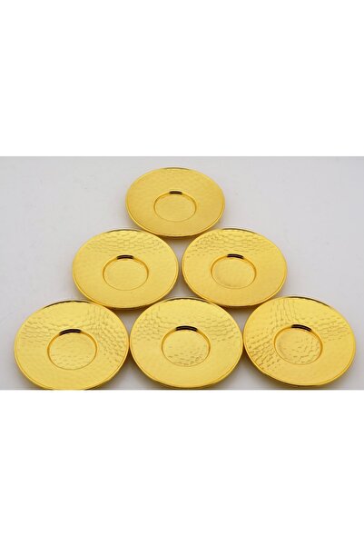 HitDukkan Metal 6 Kişilik Altın Renkli Dövme Yuvarlak Çay Tabağı