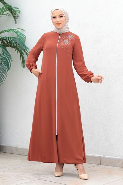 Modamihram Rochie de seara din sifon cu fermoar Abaya Salmon 17300