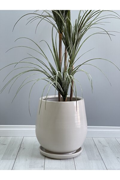 odka Armut Model Geniş Çaplı Saksı 28cmx28cm Tabaklı Ekru