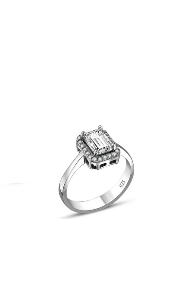 silverpoint Zirkon Taş Çerçeveli Baget Taş Gümüş Yüzük