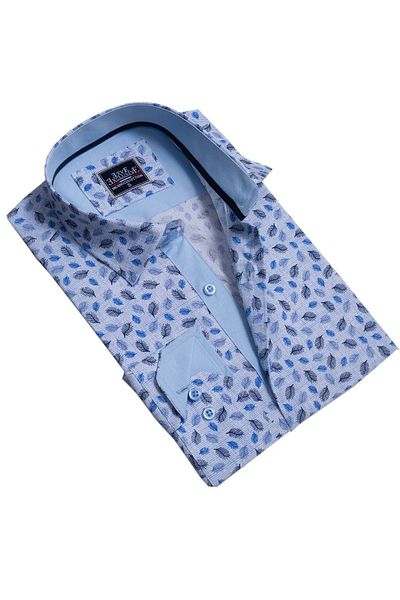 Exve Exclusive Cămașă pentru bărbați slim fit cu model cu pene albe albastre