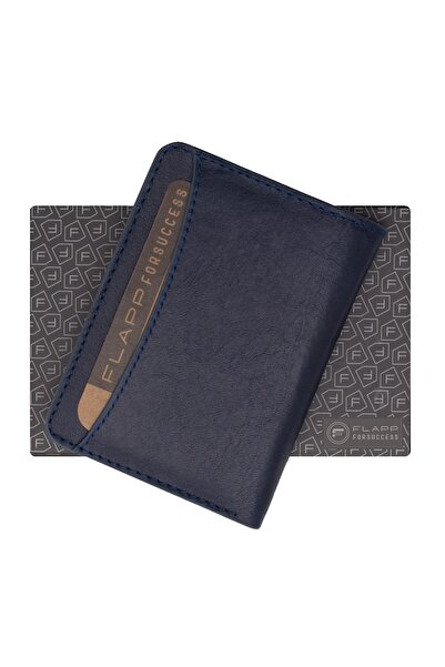Flapp Hakiki Deri Rfıd Korumalı Lacivert Mini Cüzdan Kartlık