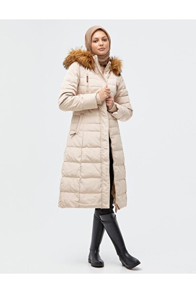 Kayra Snap Fastener Goose down Filled Coat Cream Ka-A23-27001