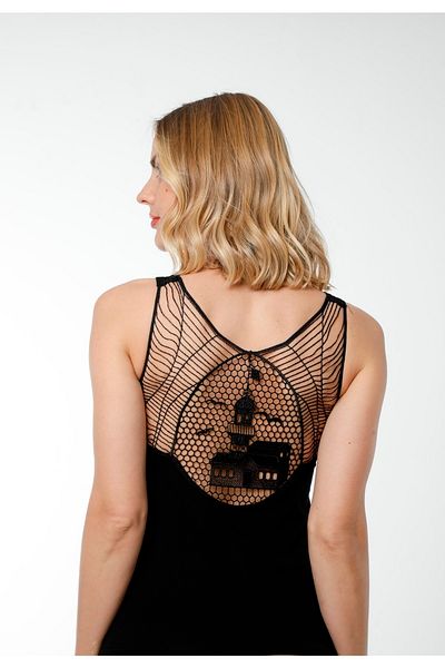 Hmd Women's Black Cotton Tank & Guipure Maiden's Tower Back Detail and Strap Detail & Comfortable Texture