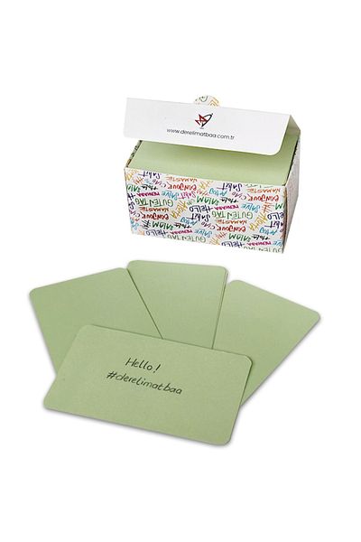 DERELİ MATBAA Green Note Card Note Label Boxed 100 Pieces with Special Oval Cut