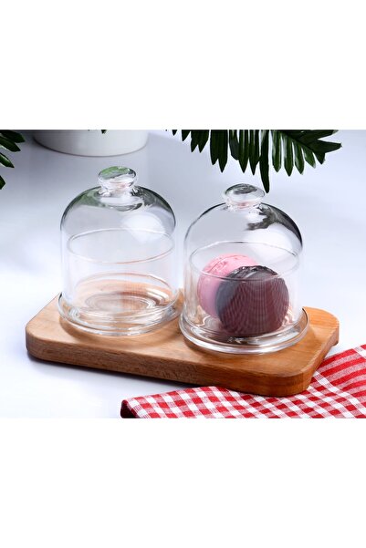 Kenpool Ahşap Stantlı Reçellik Seti Cam Kapaklı Kurabiyelik Kuruyemişlik 2li ...