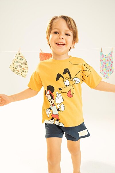 DeFacto Erkek Bebek Disney Mickey & Minnie Bisiklet Yaka Penye Kısa Kollu Tişört