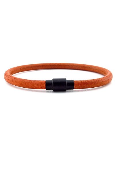 Solfera Black Natural Leather Men's Bracelet - Tan, Red Brown Clip M024k