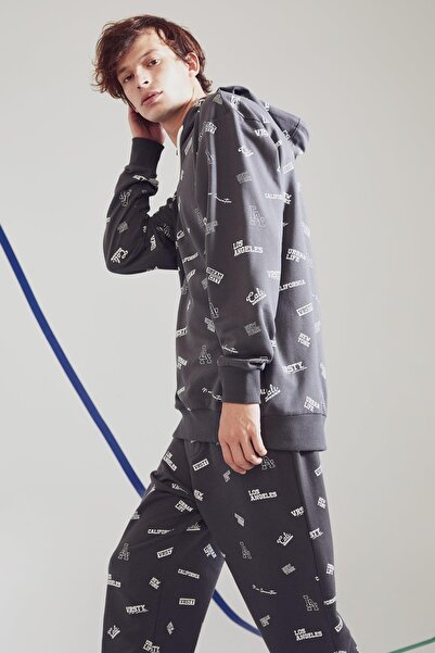 DeFacto Oversize Fit Kapüşonlu Baskılı Pamuklu Sweatshirt