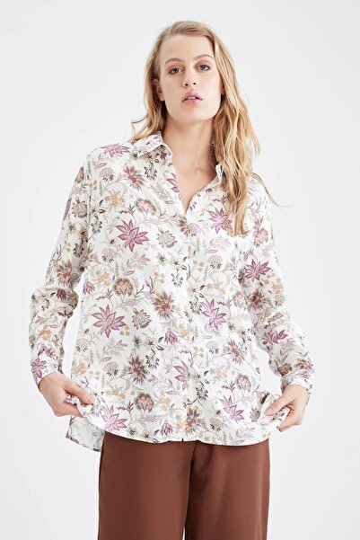 DeFacto Tradycyjna koszula z wiskozy o kroju oversize, wzorzysta, z długim rękawem