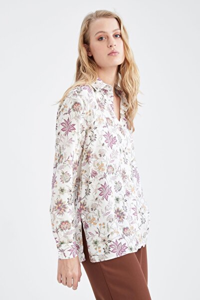 DeFacto Tradycyjna koszula z wiskozy o kroju oversize, wzorzysta, z długim rękawem