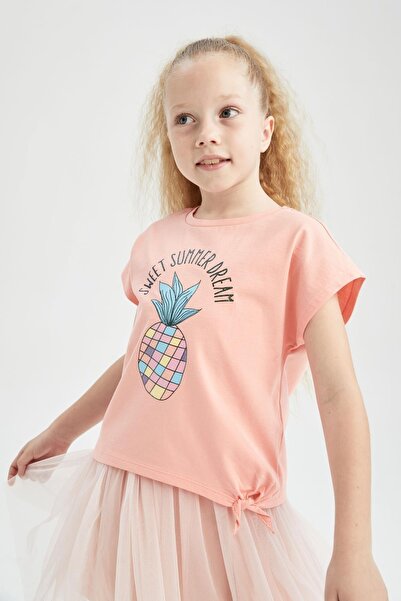 DeFacto Tricou cu mânecă scurtă, cu imprimeu ananas, cu formă normală pentru ...
