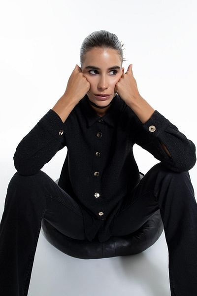 DeFacto Cămașă cu mânecă lungă din tweed cu guler de cămașă oversize