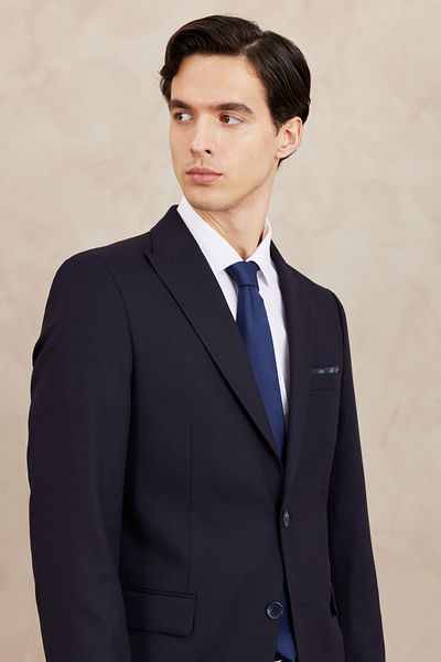 ALTINYILDIZ CLASSICS Men's Navy Blue Slim Fit Slim Fit Swallow Collar Dobby Suit