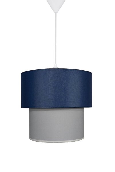 ŞENAY AYDINLATMA Ikili Silindir Kumaş Avize Sarkıt-lacivert Gri