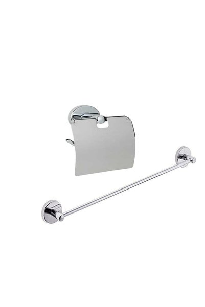Chrome Bathroom Set 2-Piece Long Towel Holder, Toilet Paper Holder with Lid