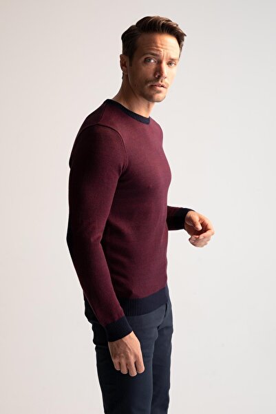 DeFacto Slim Fit Bisiklet Yaka Yamalı Kol Detaylı Triko Kazak