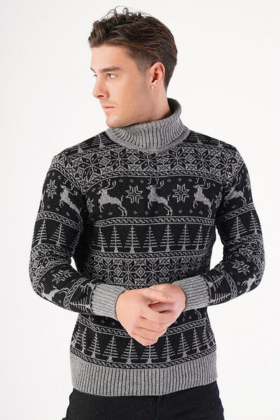 Trist Star Men's Turtleneck Deer Patterned New Year's Knit Sweater
