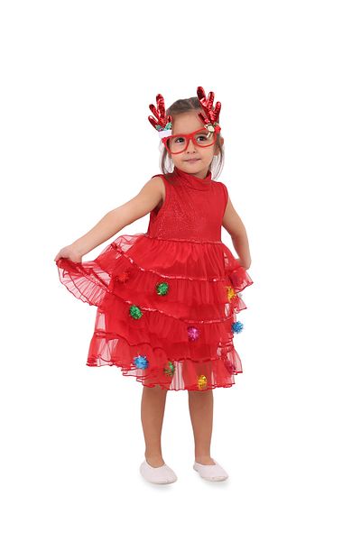 Mashotrend Christmas Girl's Evening Dress - Pine Tree Children's Dress - Christmas Dress