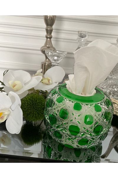 dekorasyon garajı Crystal Cut Glass Napkin Holder -green-