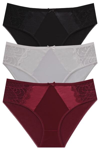 papatya lingerie حزمة من 3 سراويل داخلية سوداء من الدانتيل الأمامي والجيرسي