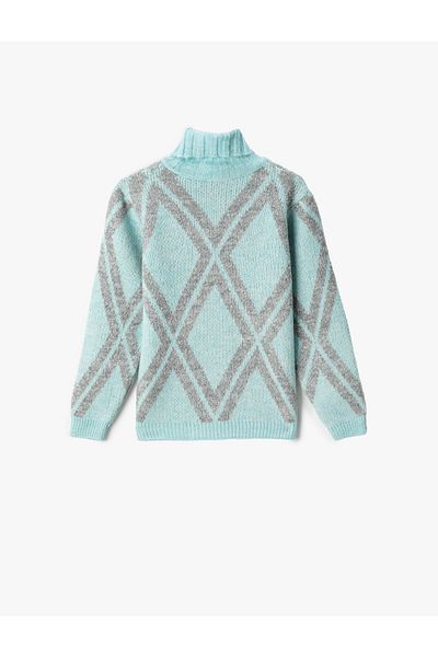 Koton Rollkragenpullover mit Rautenmuster und langen Ärmeln