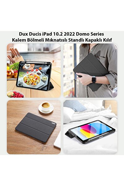 Dux Ducis Ipad 10.2 2022 Kılıf Domo Series Kalem Bölmeli Mıknatıslı Standlı Kapaklı Kılıf Siyah