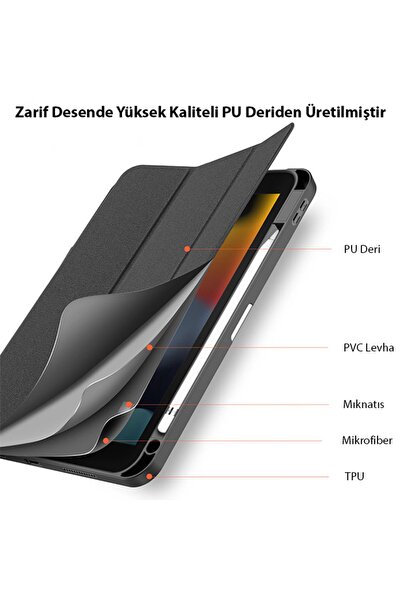 Dux Ducis Ipad 10.2 2022 Kılıf Domo Series Kalem Bölmeli Mıknatıslı Standlı Kapaklı Kılıf Siyah