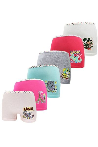 Dondeza Pantaloni scurti pentru fete, cu imprimeu, bumbac, culori mixte, 6 piese