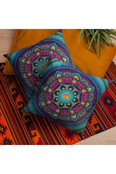 ALAMODECOR Set de 2 huse de pernă decorativă cu model de mandala florală africană colorată | Fete de pernă duble cu imprimeu