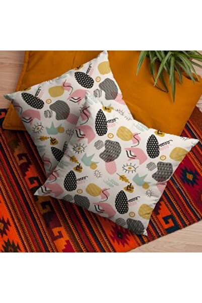 ALAMODECOR Set de 2 huse de pernă cu model geometric boem decorativ alb roz | Fete de pernă duble cu imprimeu