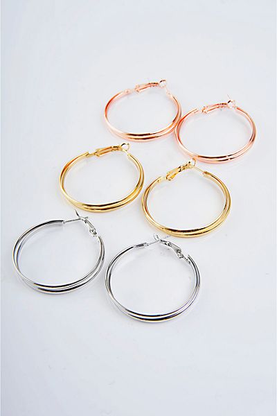 EUROMODA Simple Ring Set with Double Row Ring Design, Gold, Silver and Rose Color