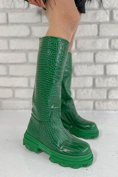 Shoebutik Παίξτε Green Cracked Patent Leather Boots