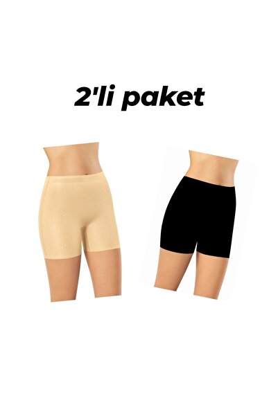 BLOOMFIT Porfy Lazer Kesim Toparlayıcı Yüksek Bel Şort Korse 2'li Paket Siyah...