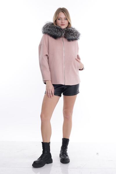 SAMUEL RHAWİ Lüks Yaka Ve Kapşonu Kürklü Kumaş Kaban