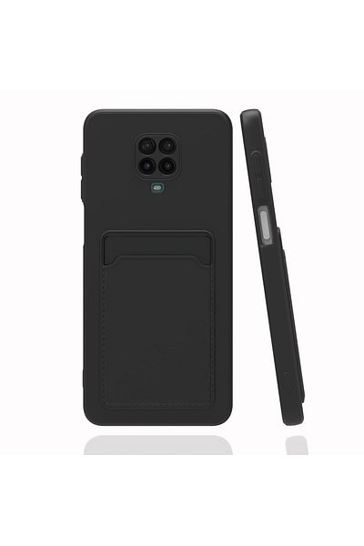 Fibaks حافظة Redmi Note 9s مع حماية للكاميرا ومحفظة للبطاقات وأزرار حمراء وغطاء سيليكون أسود