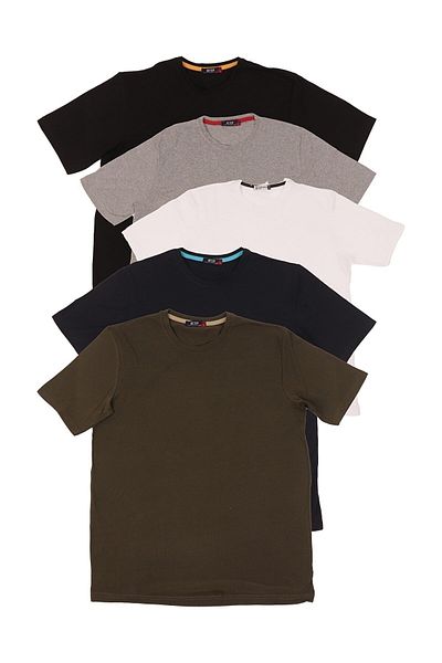 FATELLA Men's 5-Piece T-Shirt Pack Saks Claret Red Navy Blue Black White Comfort Crew Neck Short Sleeve T-shirt