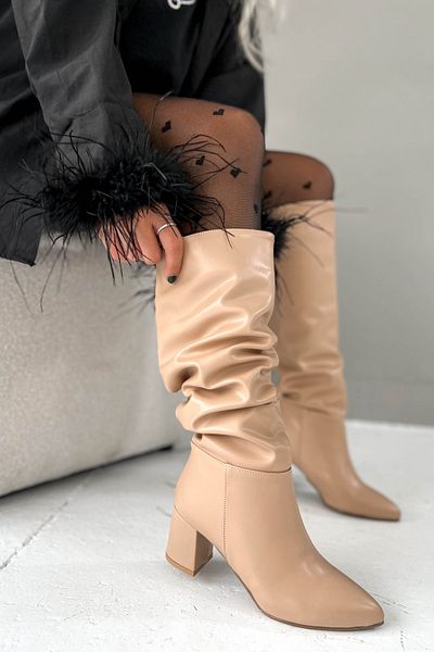 Shoebutik Μπεζ δερμάτινες μπότες
